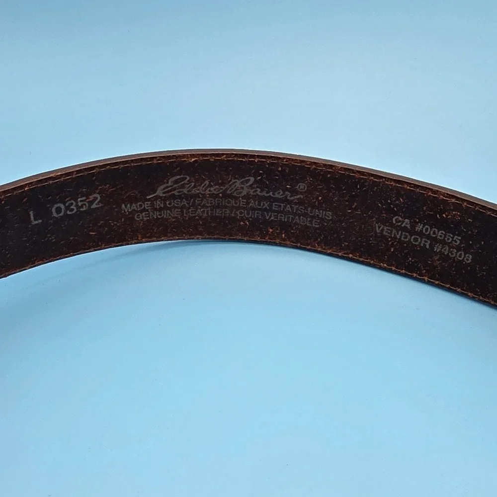 Vintage Eddie Bauer Floral Pattern Brown Leather Belt Brass Buckle‎ Mens Large